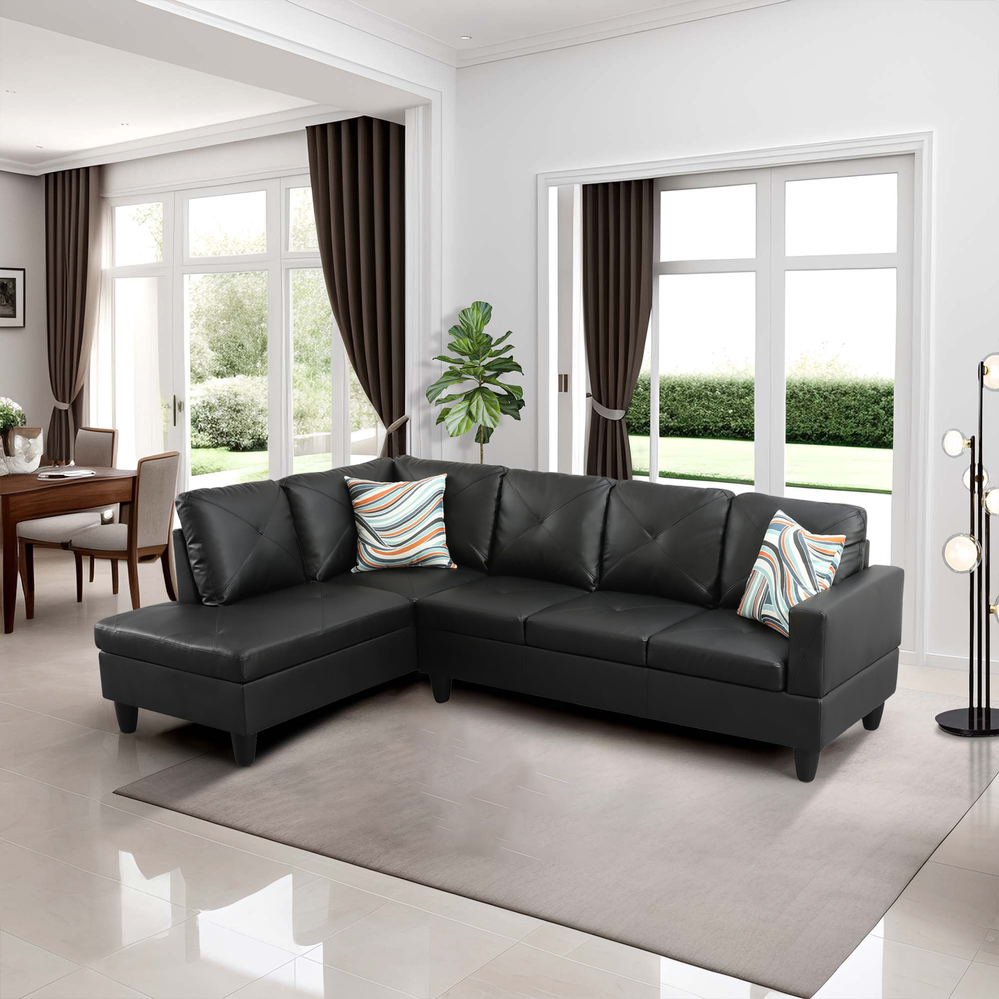 NeoKo Sectional Couch for Living Room Furniture Sets,Black Faux Leather