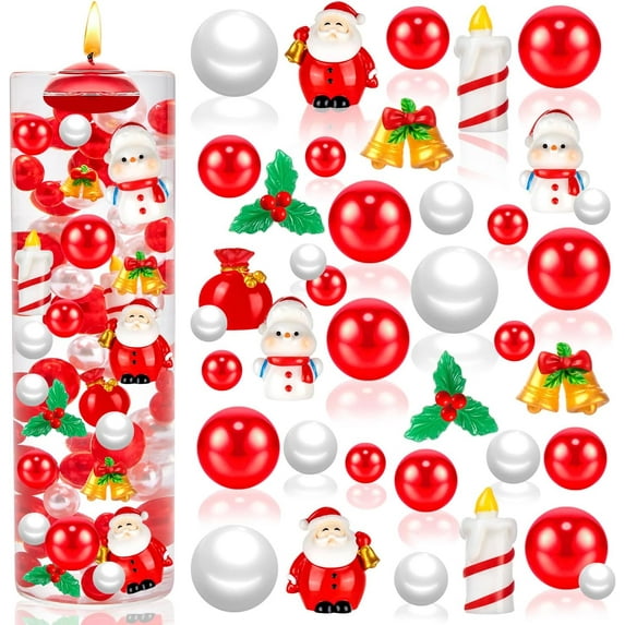 NeoMart - 100Pcs Christmas Vase Filler, Red and White Floating Vase Fillers for Table Centerpieces Decorations