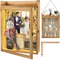 thumbnail image 1 of 11x16 Shadow Box Frame with Light, Memorial Display Case with Shelves and Top Platform, Deep Shadow Box for Wedding Flowers, Pet Memorial, Bridal Memories, Rustic Wood, 1 of 14