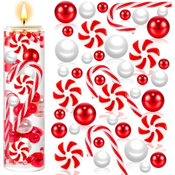 NeoMart - 120Pcs Christmas Vase Filler, White and Red Candy Cane Decor, Christmas Floating Vase Fillers for Home Table Centerpieces Decorations