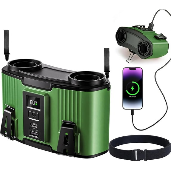 NeoMart 20000mAh Portable Waist Fan Clip-On,10-Speed Rechargeable Belt Fan, 20000RPM Turbo Cooling 130° Wide Airflow Shirt fan,40H Runtime Hands-Free Neck Fan for Outdoor,Camping,Jobsite&Travel(Green