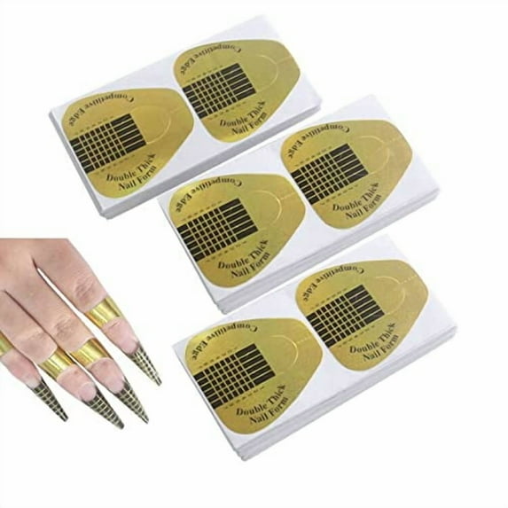 NeoMart-300Pcs Acrylic Nail Forms Golden Nail Extension Self-Ddhesive Dual Forms for Polygel Nail Tips Guide Horseshoe Gel Stickers for Poly Gel/Extension/Molds Builder
