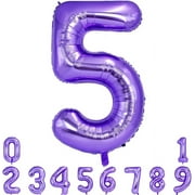 NeoMart 40 Inch Purple Large Numbers Balloon 0-9 Birthday Party Decor,Foil Mylar Big Number Balloon Digital 5 for Birthday Party,Wedding, Bridal Shower Engagement Photo Shoot, Anniversary