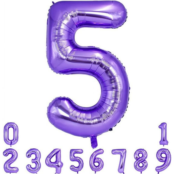 NeoMart 40 Inch Purple Large Numbers Balloon 0-9 Birthday Party Decor,Foil Mylar Big Number Balloon Digital 5 for Birthday Party,Wedding, Bridal Shower Engagement Photo Shoot, Anniversary