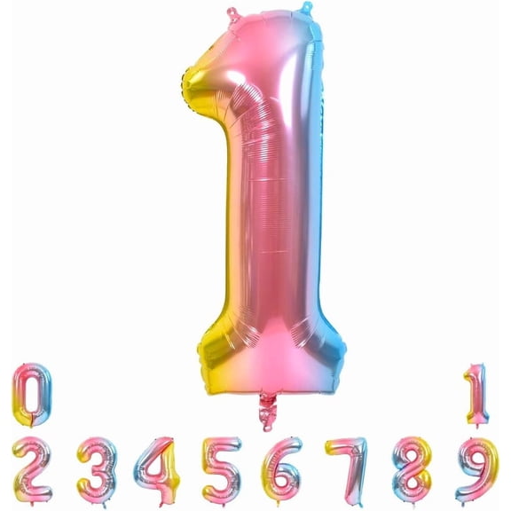 NeoMart 40 Inch Rainbow Large Numbers Balloons 0-9, Number 1 Digital 1 Helium Balloons, Foil Mylar Big Number Balloons for Birthday Party Anniversary Supplies Decorations