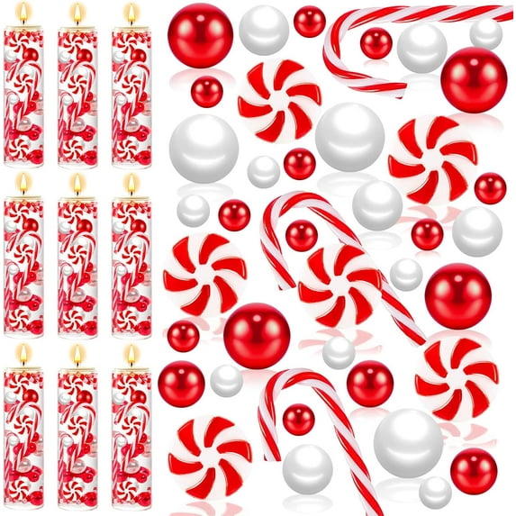 NeoMart - 480Pcs Christmas Vase Filler, Christmas Floating Vase Filler for Centerpieces, White and Red Candy Cane Decor Decorations