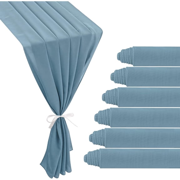NeoMart -6 Pack 10Ft Dusty Blue Chiffon Table Runner 29x120 Inches Sheer Fabric Table Runner Romantic Wedding Runner for Thanksgiving Christmas Bridal Shower Decorations（Dusty Blue）