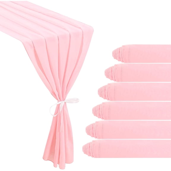NeoMart -6 Pack 10Ft Pink Chiffon Table Runner 29x120 Inches Sheer Fabric Table Runner Romantic Wedding Runner for Thanksgiving Christmas Bridal Shower Decorations(Pink)