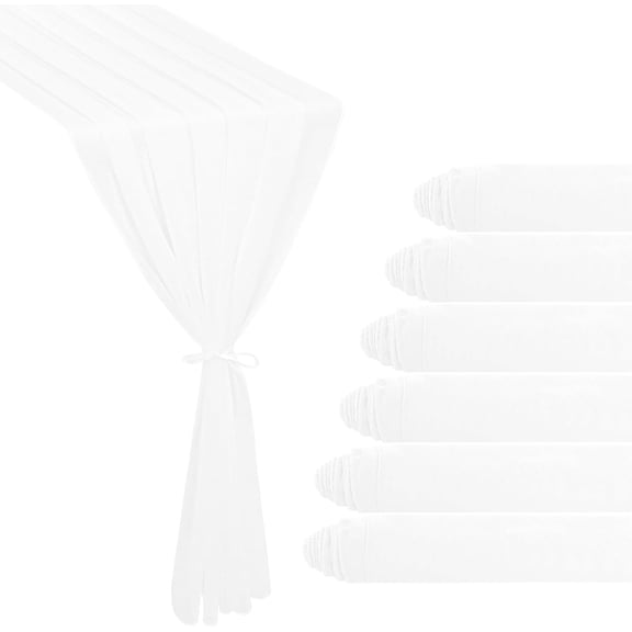 NeoMart -6 Pack 10Ft White Chiffon Table Runner 29x120 Inches Sheer Fabric Table Runner Romantic Wedding Runner for Thanksgiving Christmas Bridal Shower Decorations(White)