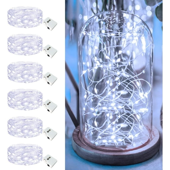 NeoMart 6 Pack Fairy Lights Battery Operated - 7ft 20 Led Twinkle Lights 3 Modes, Bulk Mini String Lights Waterproof for Mason Jars Vases DIY Party Wedding Decoration Christmas -Cool White