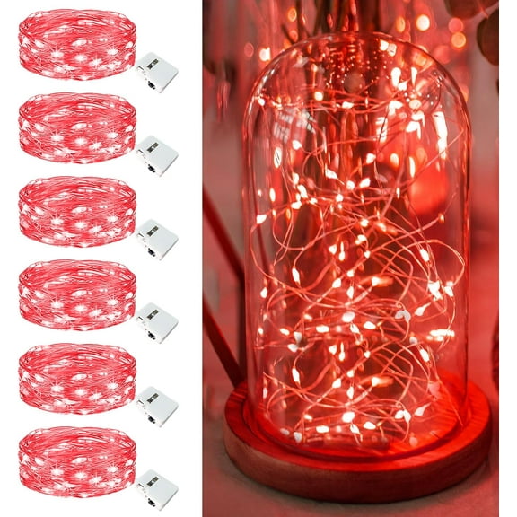 NeoMart 6 Pack Fairy Lights Battery Operated - 7ft 20 Led Twinkle Lights 3 Modes, Bulk Mini String Lights Waterproof for Mason Jars Vases DIY Party Wedding Decoration Christmas - Red