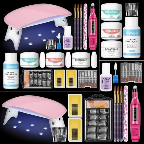 NeoMart - Acrylic Nail Kit for Beginners,Clear/White/Pink Acrylic Powder Set Nail Drill U v light Nail Kit for Beginner 100PC Fake Tips Brush Manicure Tools for Extensions Starter Set DIY Home Salon