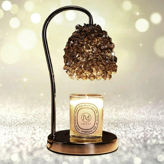 NeoMart-Black Candle Warmer Lamp with Timer - Adjustable Height Candle Warmer, Dimmer, Crystals Lampshade, Wax Melting Lamps for Home Decor, for Candles in Jars with 2 Bulbs