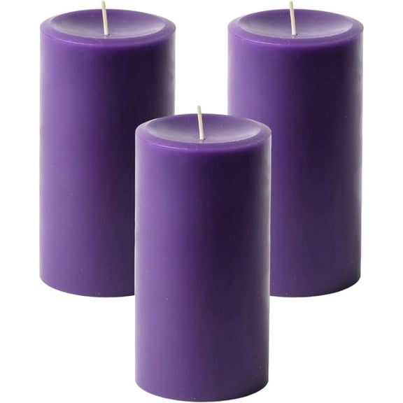 NeoMart - Dripless Unscented Pillar Candles, Set of 3 Hand Poured Purple Pillar Candles, Solid Color Non-Scented Candles for Home Decor, Premium Wax, 80 Hr Burn Time, 3x6 Inch