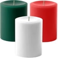 thumbnail image 1 of NeoMart - Dripless Unscented Pillar Candles, Set of 3 Hand Poured Solid Color Non-Scented Candles for Home Decor, Premium Wax, 60 Hr Burn Time - 3x4 Inch, Red - Green -White, 1 of 12