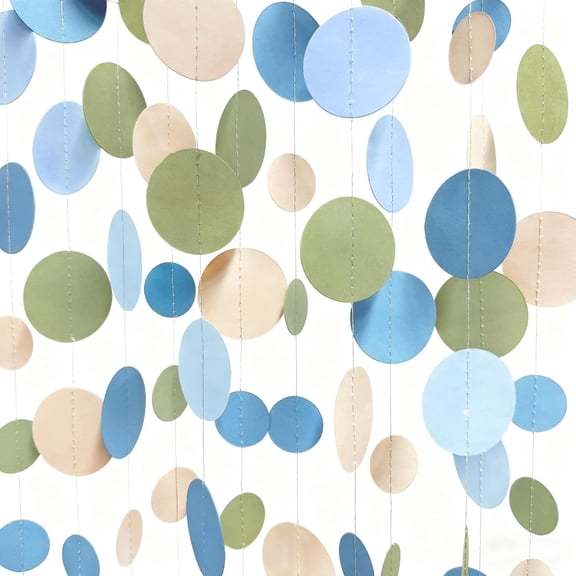 NeoMart-Dusty Blue and Sage Green Beige Polka Dot Garland Olive Green Dusty Blue Cream Nude Hanging Paper Circle Dots Streamer for Baby Shower Wedding One Silly Goose Theme Party Decorations Supplies