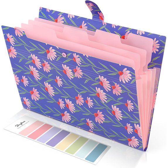 NeoMart - Expanding File Folder with 5 Pockets, Accordion File Organizer,Portable Receipt Paper Documents Organizer,Letter Size Filing Folder School Office Supplies,Periwinkle Blue