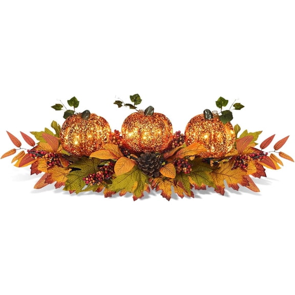 NeoMart Fall Centerpieces for Table, Lighted LED Sparkle Pumpkins Battery Operated with Timer for Thanksgiving Autumn Harvest Dining Table Decorations 28’’ L