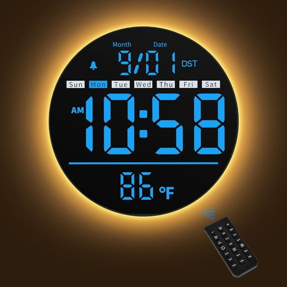 NeoMart Led Digital Wall Clock with Timer, Seconds, Temperature, Date, DST, Nightlight,RGB Color, Alarm Clock, 5-level Display Brightness, Digital Clock Timer for Classroom, Bedroom, Garage, Gym,Blue