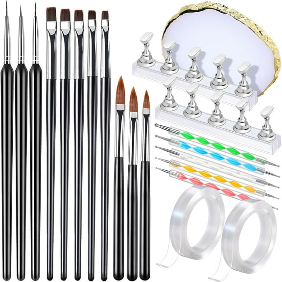 NeoMart-Nail Art Brushes, Nail Brush Set With Nail Stand, Nail Holder For Painting Nails, Nail Art Tools, Nail Design Tools, 11PCS Nail Brushes For Nail Art, 5PCS Nail Dotting Tool, Nail Art Palette