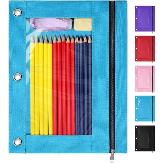 NeoMart Pencil Pouch for 3 Ring Binder, Pencil Bag for Binder with Zippers, Blue Pencil Case for Students Organizer, Blue