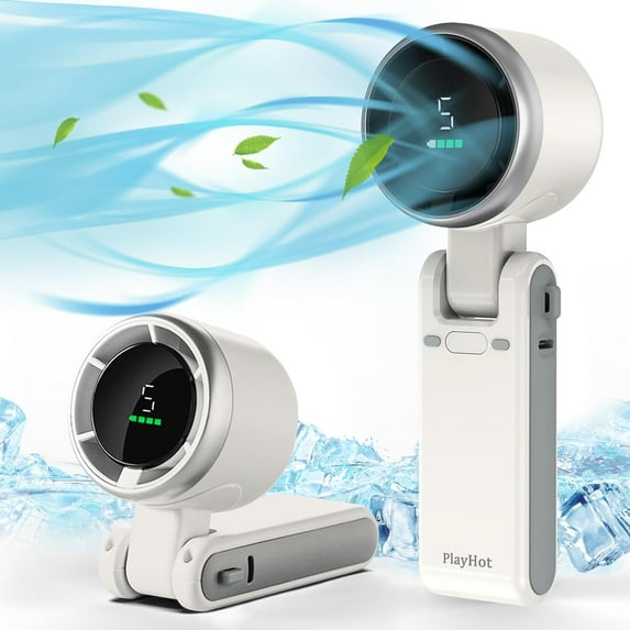 NeoMart Portable Handheld Turbo Fan, 5 Gear Wind, Battery Operated, Up to 12 Working Hours, 3 IN 1 Hand Fan with Air Turbo Tech Cooling Fan for Outdoor Activities, Travel, Beach (White)