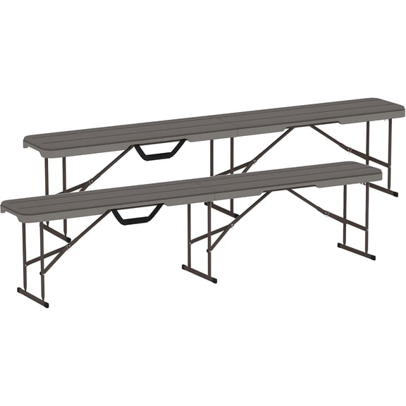 NeoNiches 2-Pack 6 Ft. Plastic Folding Benches, Portable Foldable Bench Seats with Carrying Handle, Non-Slip Mat, HDPE Tabletop, Picnic Benches for Camping Dining Picnic BBQ Sports, Distressed Brown