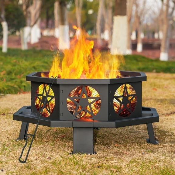 NeoNiches 32 Inch Small Octagonal Fire Pit,Outdoor Wood Burning Fire Pits for Patio, Picnic,Bonfire,Heavy Duty Firepits for Outside Backyard Garden,Camping