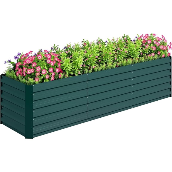 NeoNiches 8 x 2 x 2ft Galvanized Raised Garden Bed Kit, Green | Outdoor Metal Elevated Planter Box, Safety Edging, Large Raised Bed, for Growing Flowers, Herbs and Vegetables