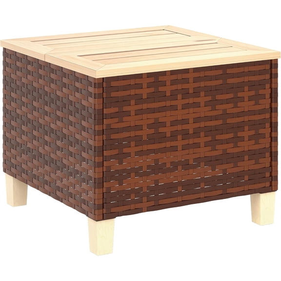NeoNiches Outdoor Side Table, PE Rattan, Small Patio End Table, Brown | Natural Fir Wood Tabletop and Legs, Weather Resistant, Patio Pool Porch