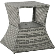 NeoNiches Outdoor Side Table with Umbrella Hole 2 Tier Wicker Mixed Gray | Rattan End Table, Storage Shelf, All Weather, Patio Garden Backyard