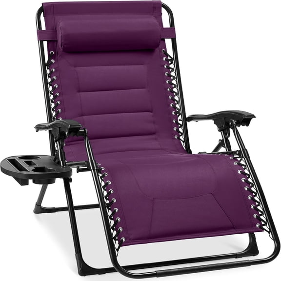 NeoNiches Oversized Padded Zero Gravity Chair, Folding Outdoor Patio Recliner, XL Anti Gravity Lounger for Backyard w/Headrest, Cup Holder, Side Tray, Polyester Mesh - Amethyst Purple
