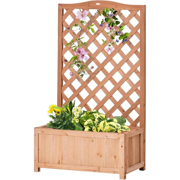 NeoNiches Wooden Raised Garden Bed with Trellis, 46" Planter Box, Brown