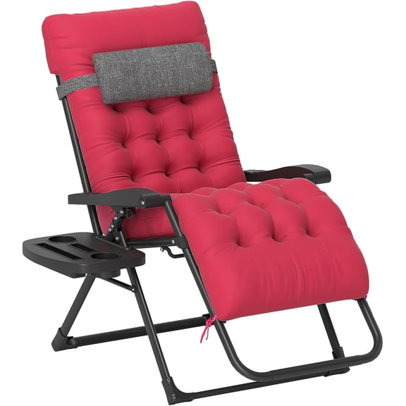 NeoNiches Zero Gravity Chair, Reclining Lounge Chair with Cushion,Red | Padded, Folding, Infinity, Side Tray, Indoor Outdoor, Supports up to 264 lbs