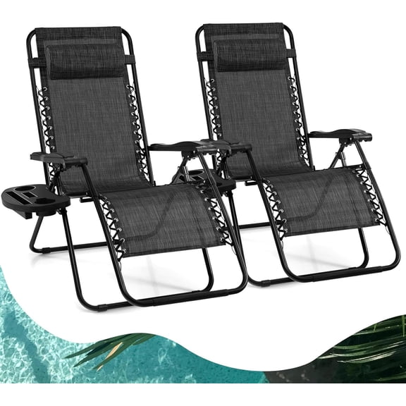 NeoNiches Zero Gravity Lounge Chairs, 160°Adjustable Folding Recliner w/Pillow and Cup Holder, 350LBS Comfy Outdoor Lounge Chairs for Patio, Lawn, Yard & Camp(Set of 2, Gray)