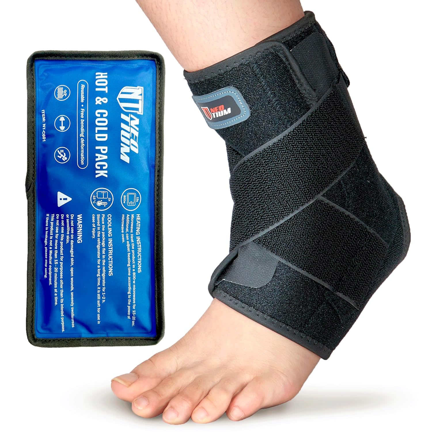 NeoTium Ankle Brace with Ice Pack for Ankle Support, Sprained Ankle