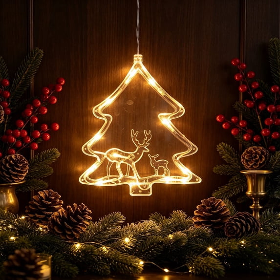Neoargh 1Pc Christmas Window Lights Decorations, Hanging Xmas Tree Shaped LED Light for Xmas Tree Fireplace Indoor Decor