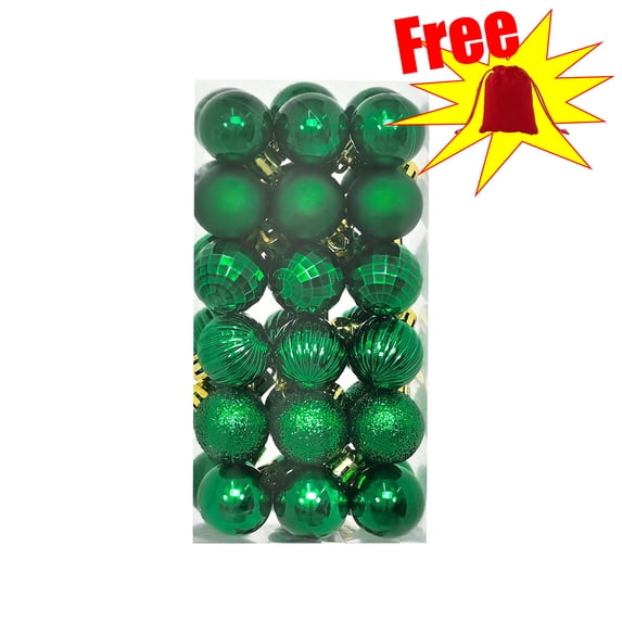 Neoargh 36 Pack 1.18‑Inch Hanging Christmas Baubles Set, Plastic Ornaments for Xmas Tree Decor, Army Green