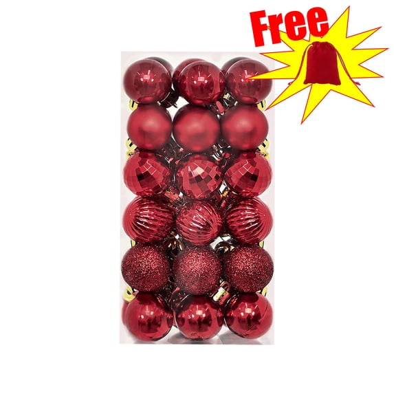 Neoargh 36 Pack 1.18‑Inch Hanging Christmas Baubles Set, Plastic Ornaments for Xmas Tree Decor, Red