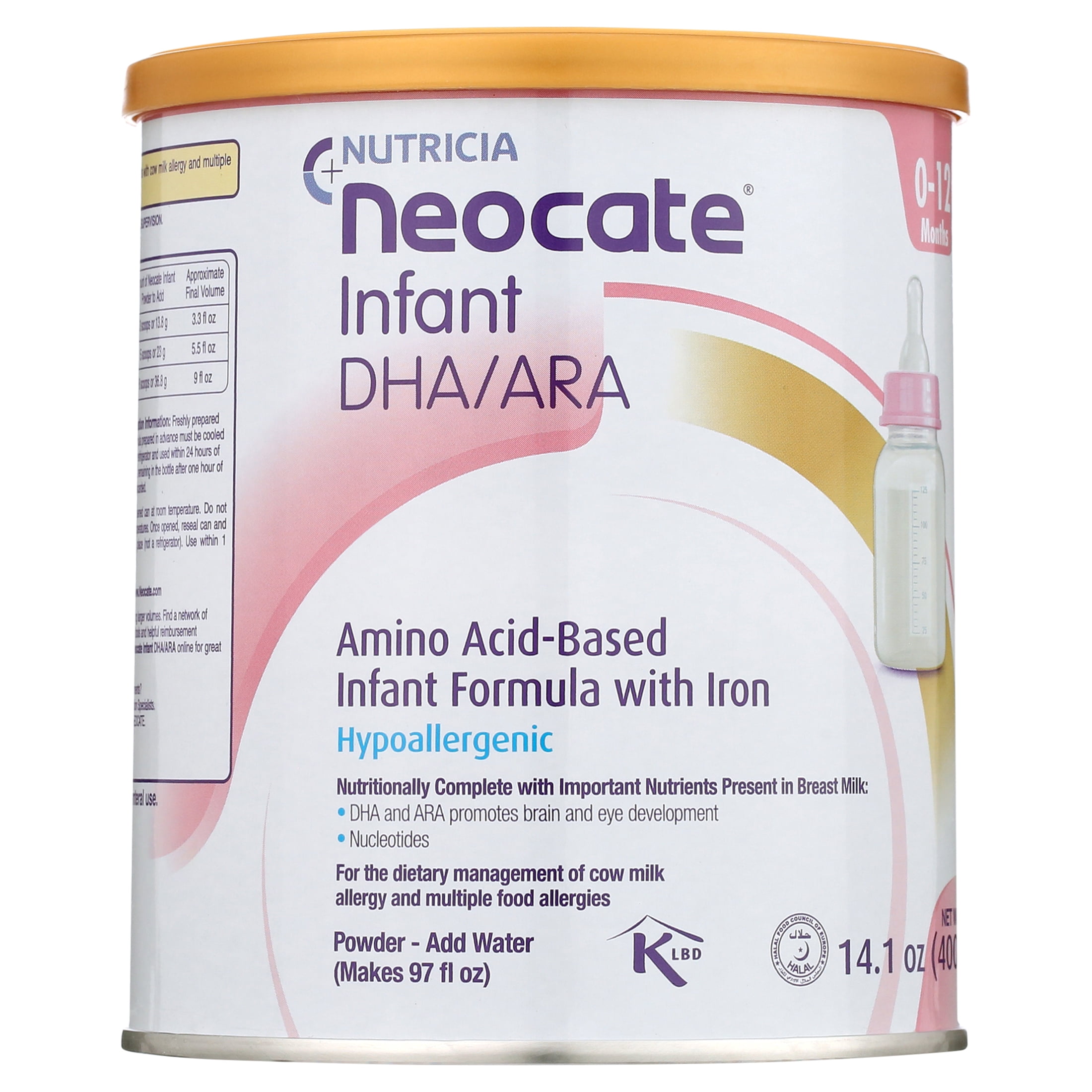 4 pack) Neocate Infant - Hypoallergenic, Amino Acid-Based Baby Formula with DHA/ARA - 14.1 Oz Can