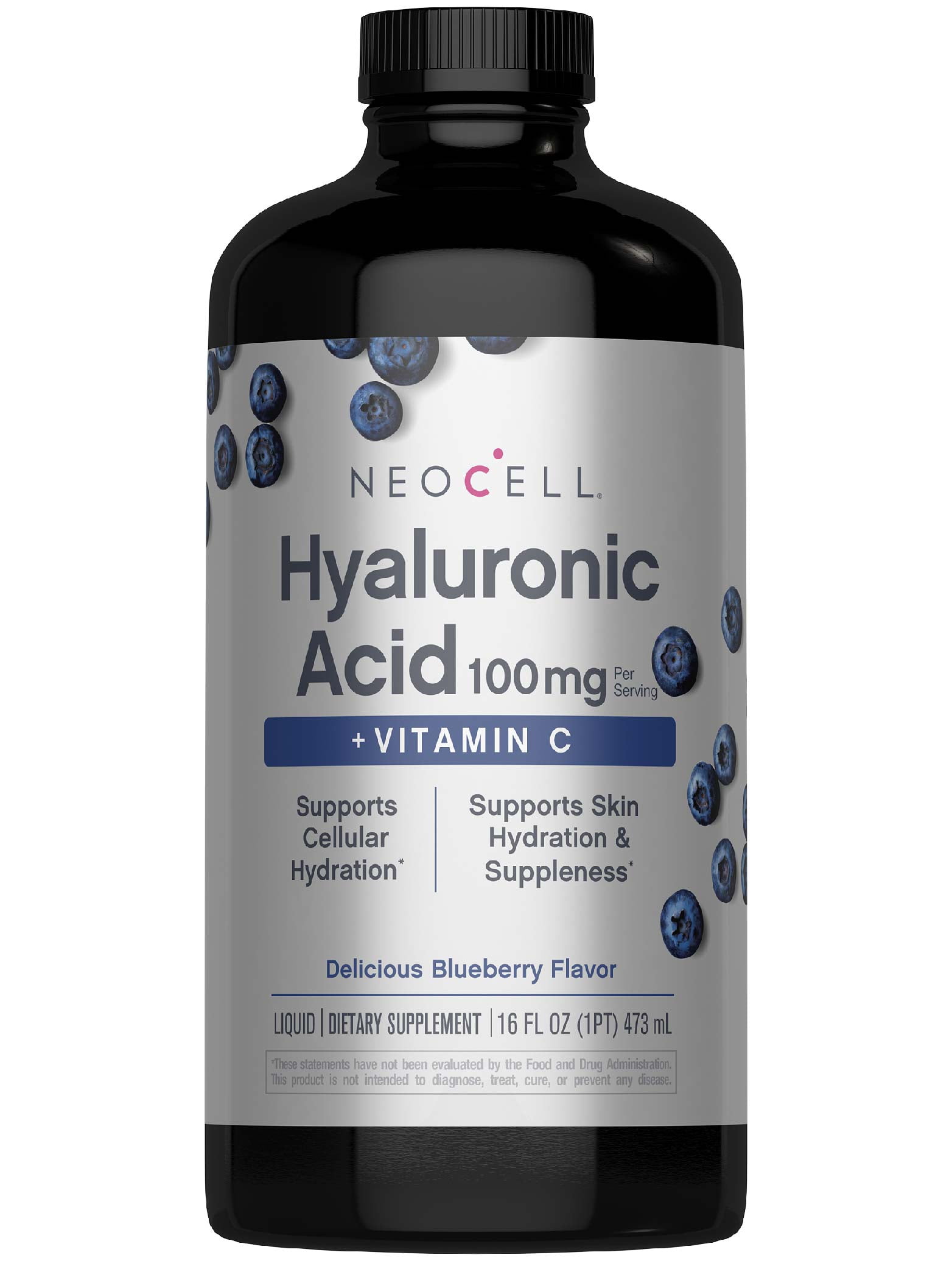 Hyaluronic Acid Liquid with Vitamin C | Blueberry Flavor | 16 Fl Oz | by NeoCell