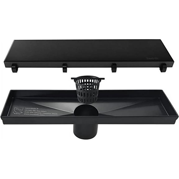 Neodrain 12-Inch Linear Shower Drain- with 2-in-1 Flat & Tile Insert Cover, 304 Stainless Steel Rectangle Shower Floor Drain,Floor Shower Drain,Shiny Black
