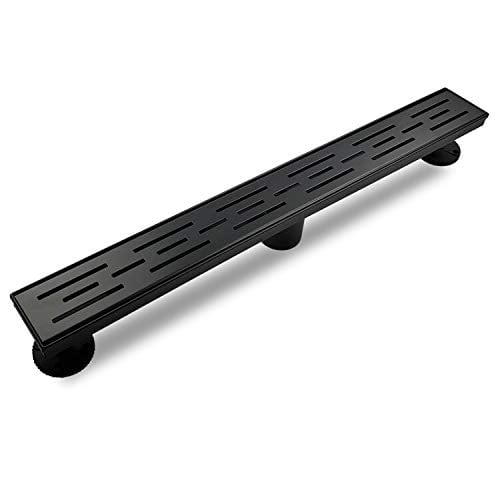 Neodrain 24 In Rectangular Linear Shower Drain with Brickwork Pattern Grate, Brushed 304 Stainless Steel Bathroom Floor Drain,Shower Floor Drain Includes Adjustable Leveling Feet, Hair Strainer,Black
