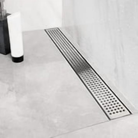 Neodrain 28-Inch Linear Shower Drain with Removable Quadrato Pattern Grate,Professional Brushed 304 Stainless Steel Rectangle Shower Floor Drain Manufacturer,With Leveling Feet,Hair Strainer