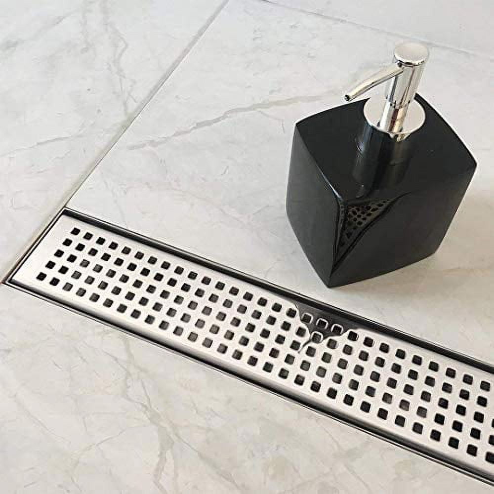 36-Inch Stainless Steel Linear Shower Drain with Quadrato Grate