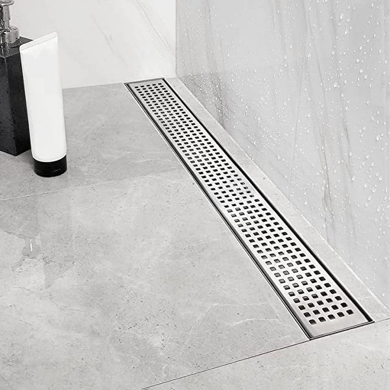 Linear Shower Drain – Square Hole Stainless Steel With Leveling Feet For Modern Bathrooms