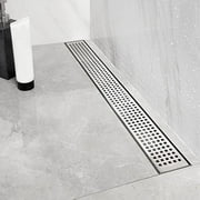 Neodrain 40-Inch Linear Shower Drain with Removable Quadrato Pattern Grate,Professional Brushed 304 Stainless Steel Rectangle Shower Floor Drain Manufacturer,with Leveling Feet,Hair Strainer