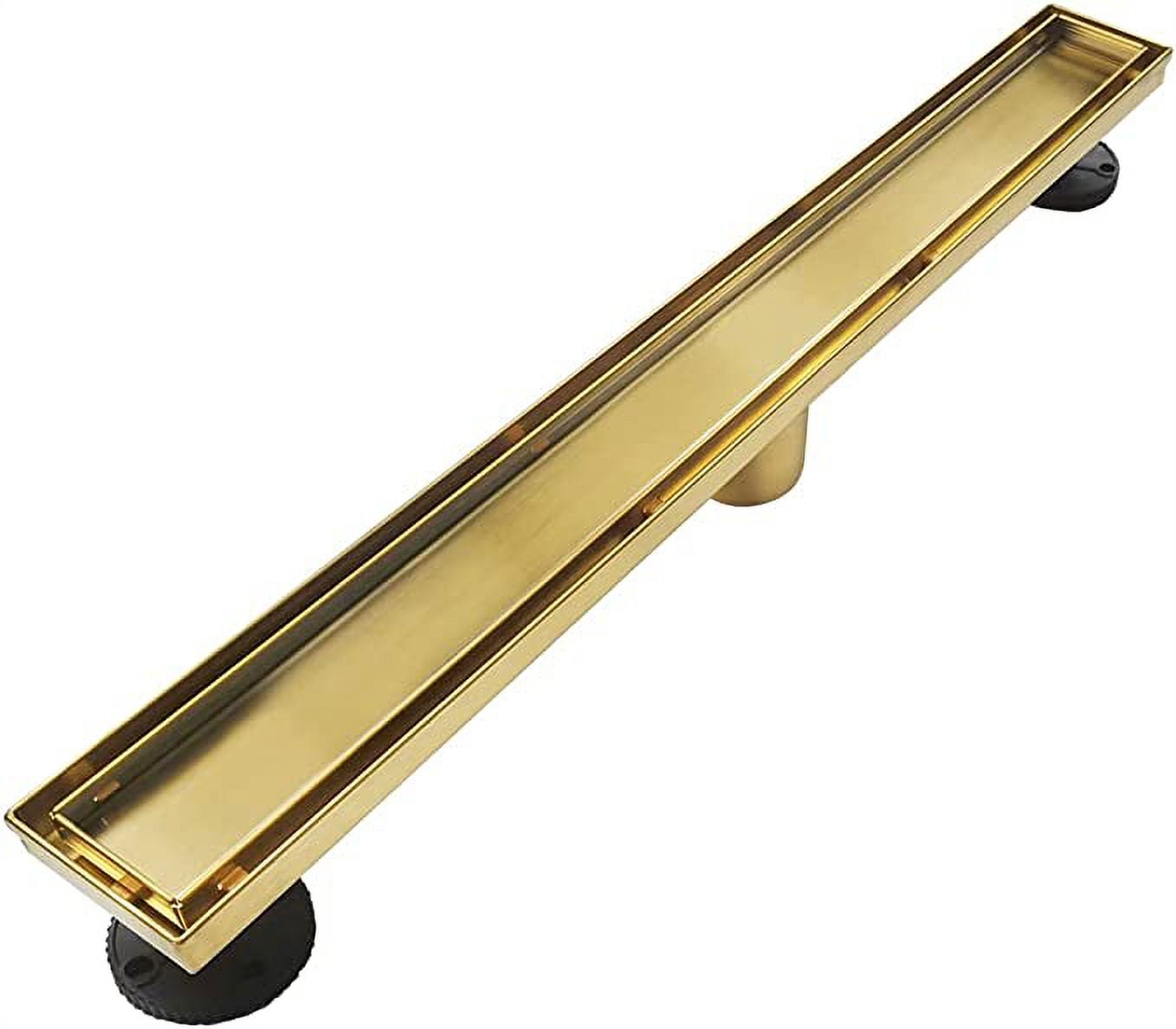 Neodrain Brushed Brass 40-Inch Linear Shower Drain,2-in-1 Flat & Tile Insert Cover, 304 Stainless Steel Rectangle Shower Floor Drain, Floor Shower Drain with Adjustable Leveling Feet,Hair Strainer