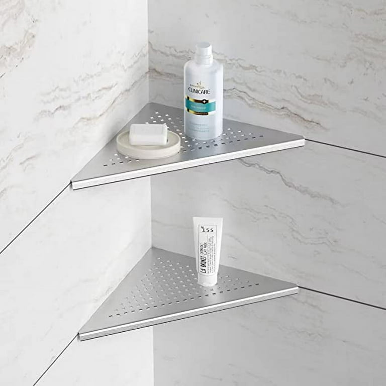 Neodrain Brushed Nickel Corner Wall Shelf Set of 2 Floating