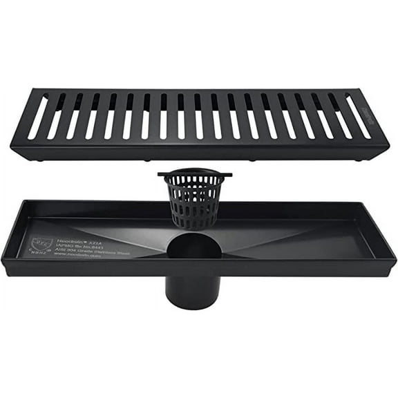 Neodrain Linear Shower Drain with Removable Grate, 12 Inch Matte Black, with Watermark&CUPC Certified, Includes Hair Strainer